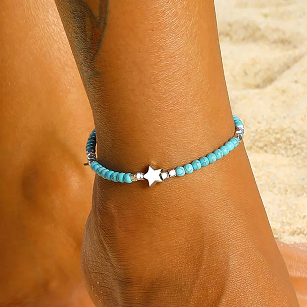 

2021 Hot Sale Retro Fashion Adjustable Anklet Star Beaded Anklet for Women Girls, Picture shows