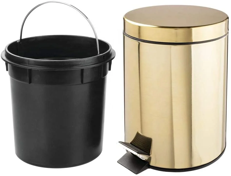 
Mini Round painting household kitchen Stainless Steel foot pedal gold 5L 3L Trash Can 