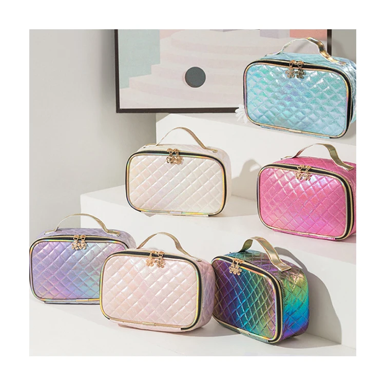 

Iridescent Laser PU Toiletry Washing Pouch Women Cosmetic Pouch Organizer Makeup Bag, Customized color