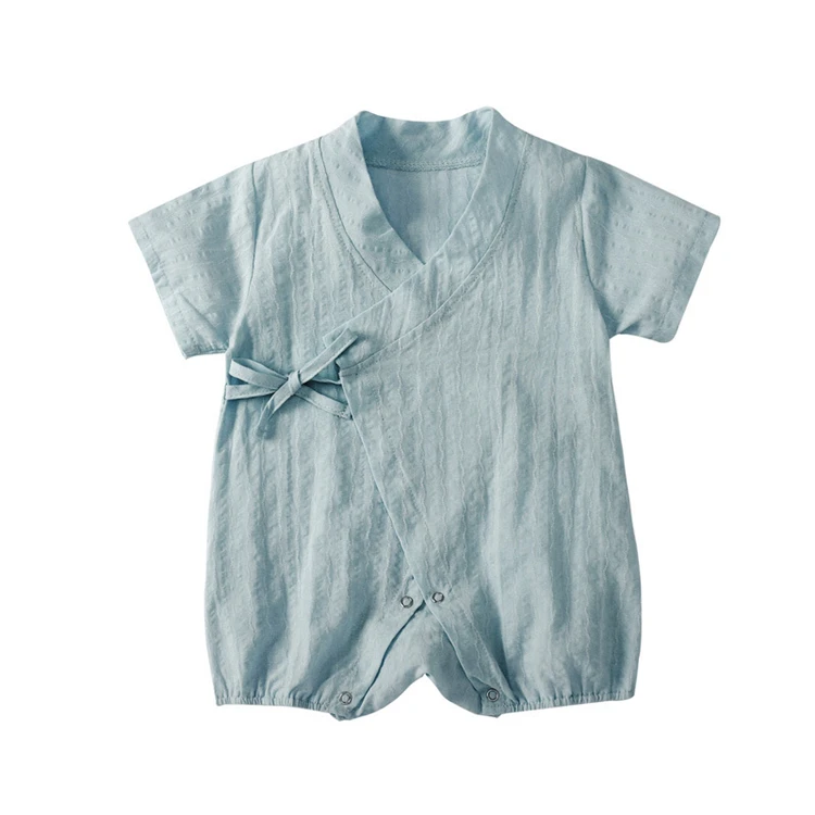 

2021 New summer short sleeve infant toddlers clothing solid color newborn kimono romper baby