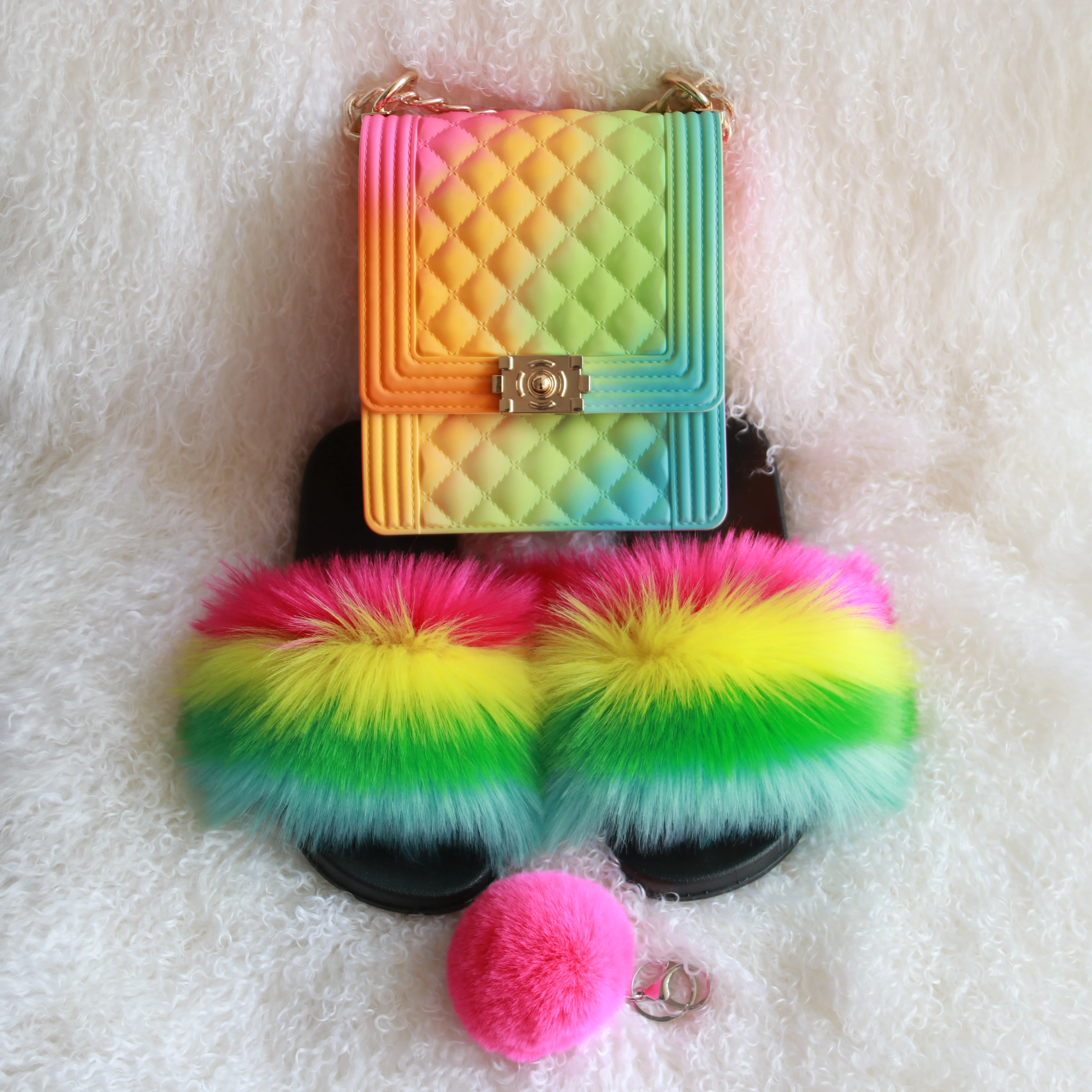 

colorful pvc jelly crossbody purse matching shoe and bag set