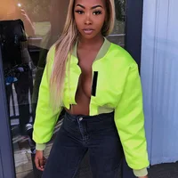 

Neon Green Cropped Jacket Women Streetwear Outwear Windbreaker Bomber Baseball Coats and Jackets Autumn E90303