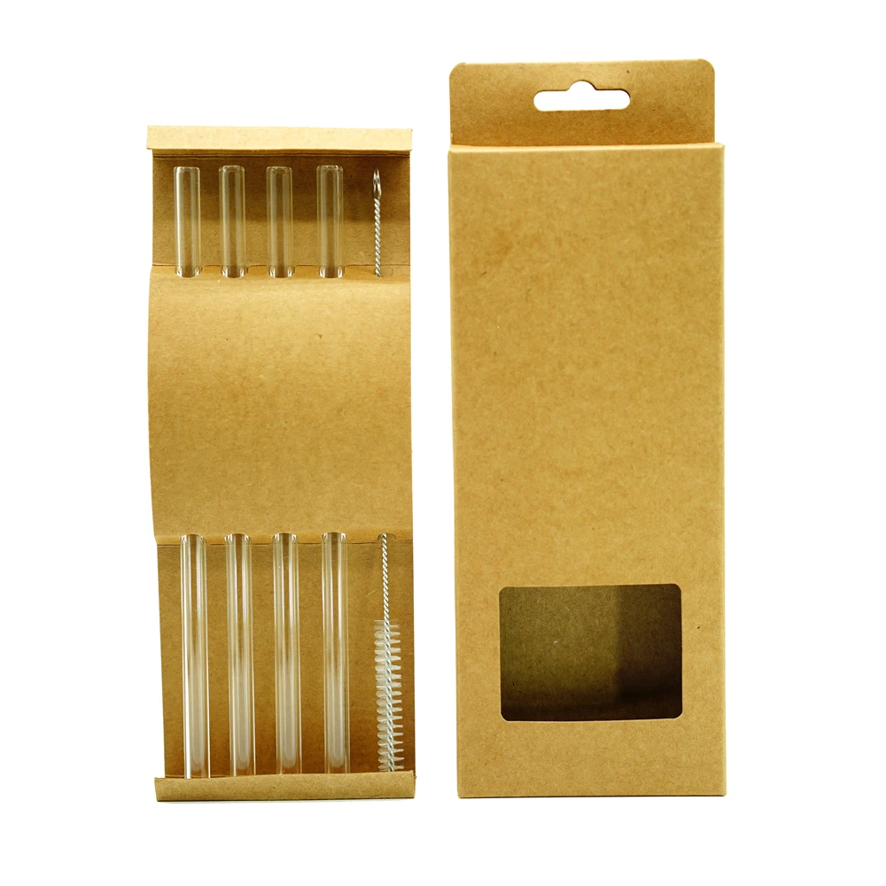 

4+1 8x200mm Glass straw set, Transparent