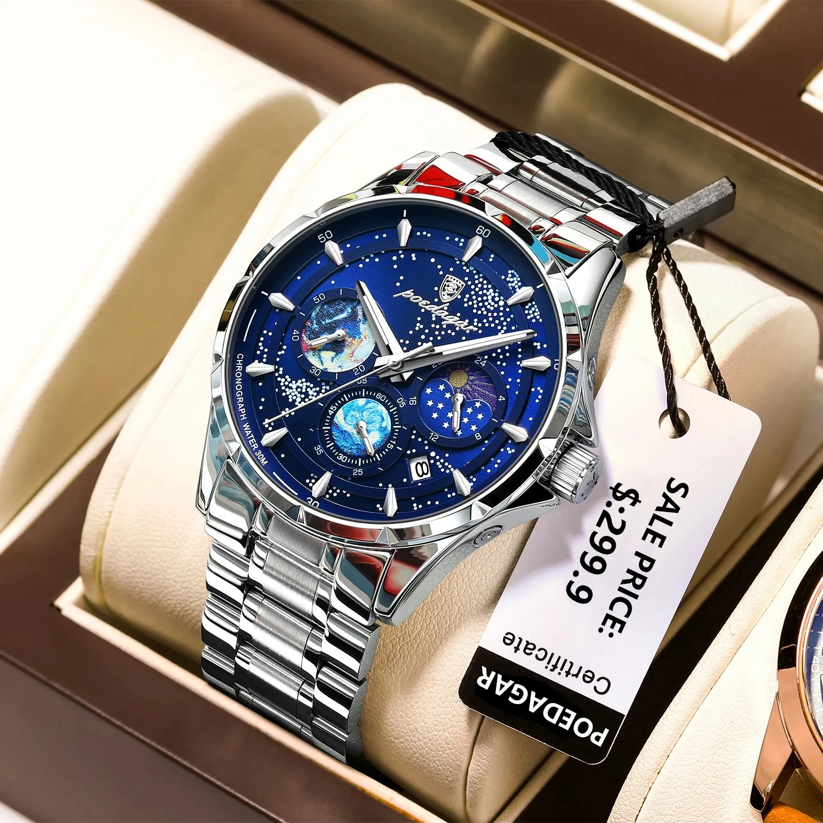 POEDAGAR Man Wristwatch Luxury Waterproof Luminous Date Men Watch Chronograph Stainless Steel Men's Quartz Watches Clock 916