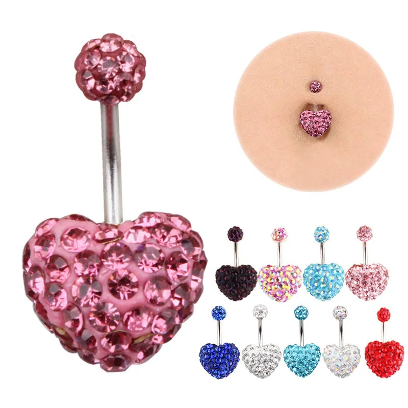 

Sexy Surgical Steel Gems Crystal Heart Navel Belly Button Rings