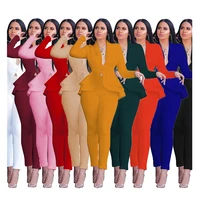 

elegant women clothing long sleeve solid color pencil pants two piece set office wear style