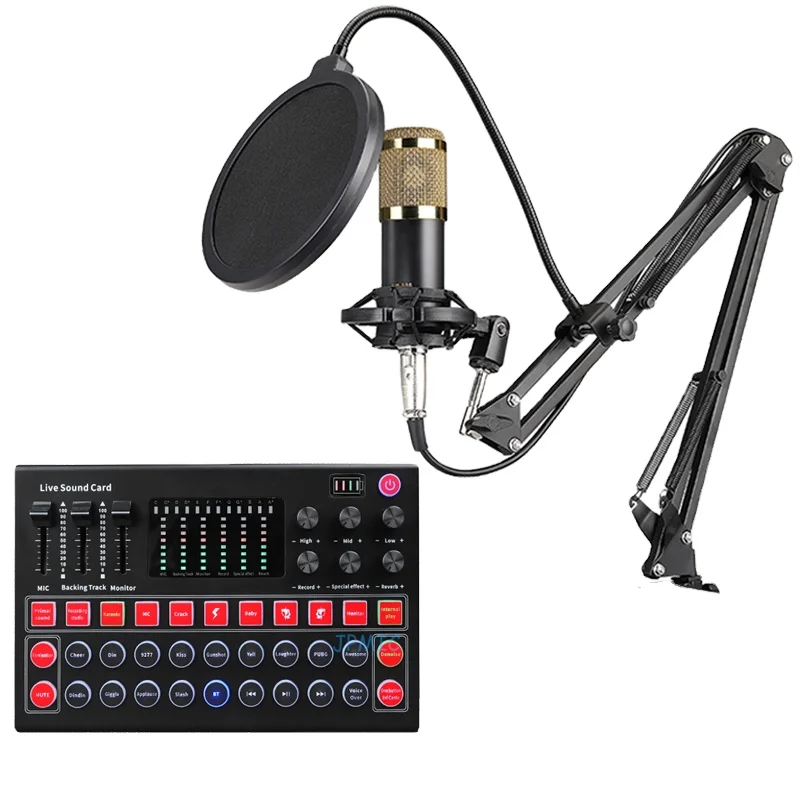 

Podcast Equipment Kit, V8, V9 Mic Sound Card, Audio Mixer & BM800 Condenser Microphone Kit, for Streaming Media, Recording, Game