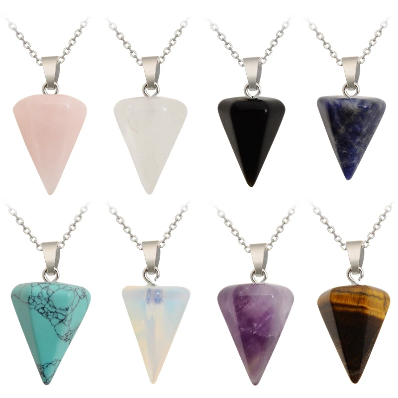 

Wholesale Multicolor Nature Stone Hexagonal Cone Pendant Charm Pendants Agate Pendants