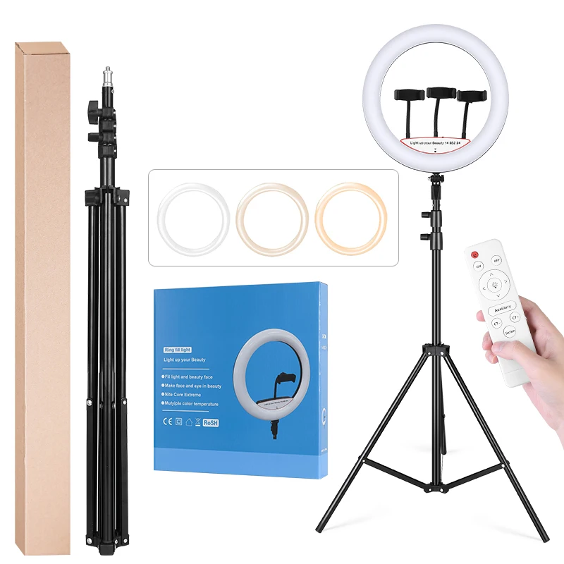 

Kinscoter 14 inch LED Makeup Ring Lamp Dimmable Photography Ring Ring Light, Black