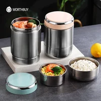 

WORTHBUY Vacuum Thermal Lunch Boxs Stainless Steel Leakproof Bento Box Portable Fruit Food Containers For Kids School Picnic
