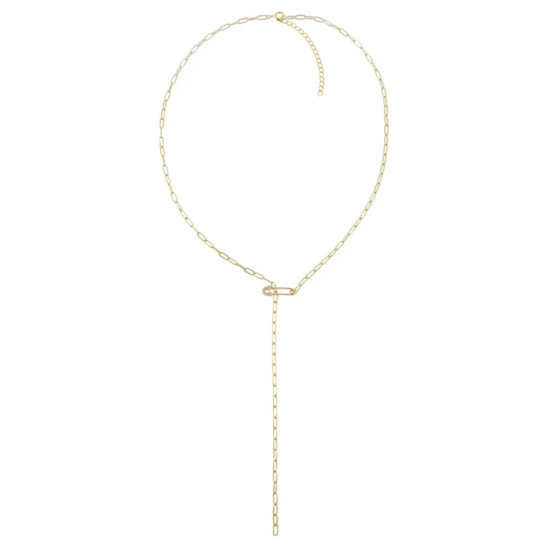

18k gold-plated s925 sterling silver paperclip chain tassel diamond necklace