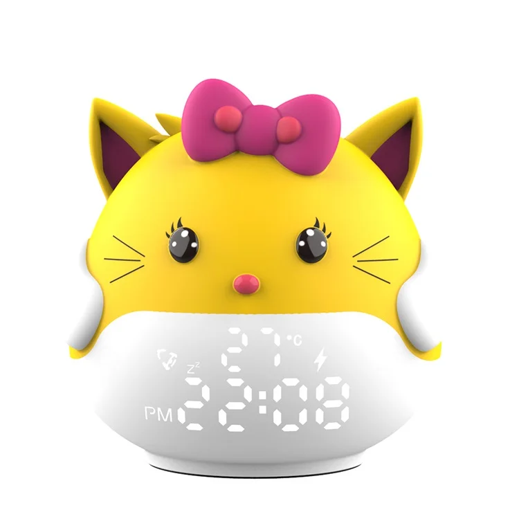 

Hot selling cute animal alarm clock cartoon charging USB night light temperature monitoring cartoon mini face alarm clock led, White, yellow, blue, pink or customized