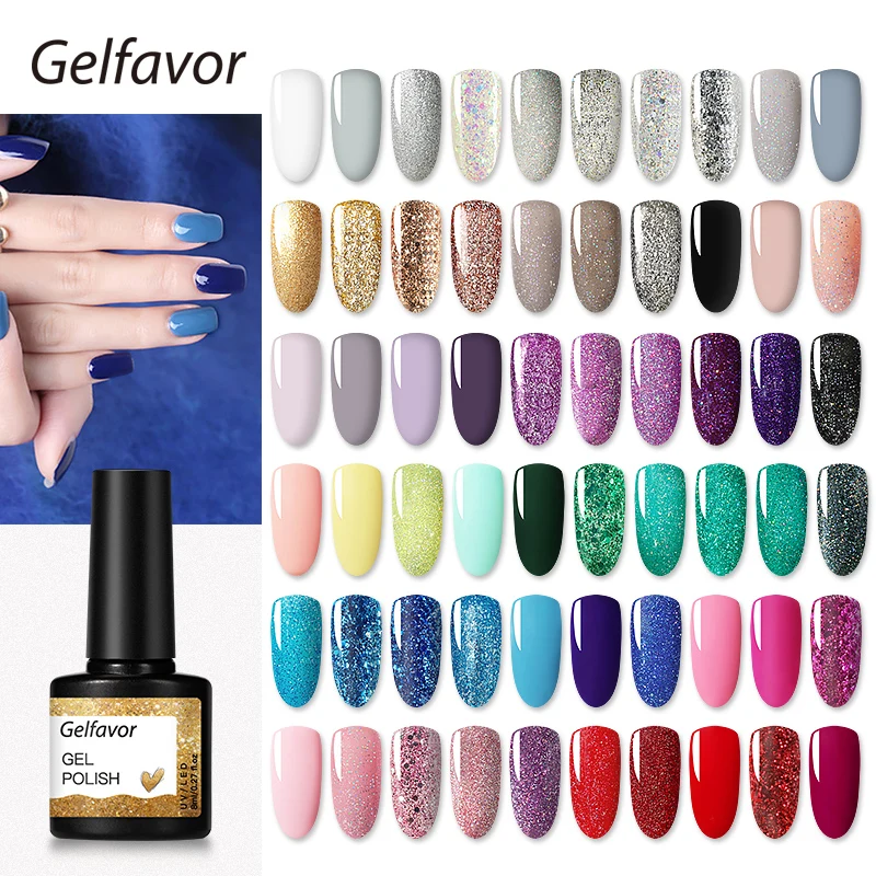 

Gelfavor oem custom logo nail art salon fashion color semi permanent gel nail polish soak off uv gel for wholesale, 60 colors