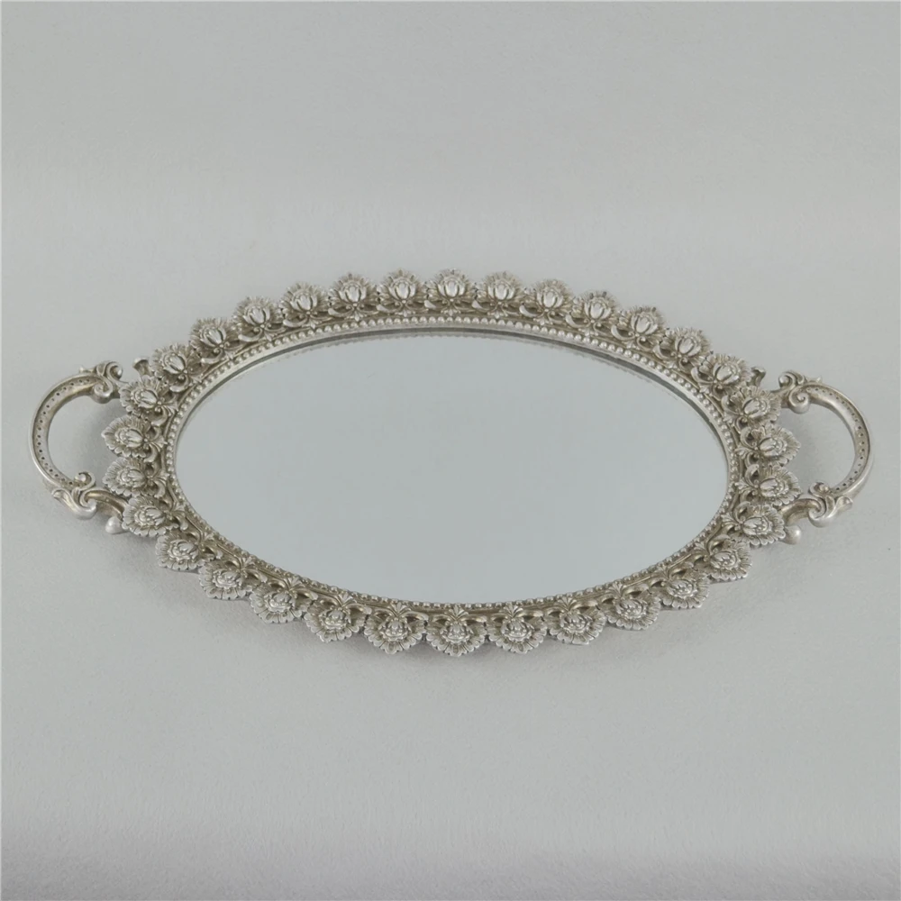 European Style Home Decor Resin Plastic Mirror Tray with printed design