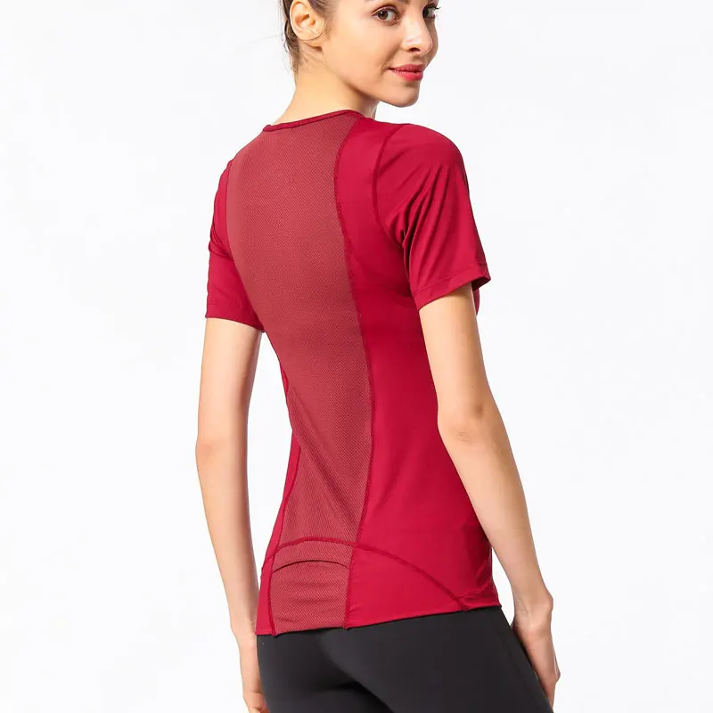 

custom logo design breathable mesh fabric fitness clothing set seamless 3D tailoring gym sport t shirts for women, Accept custom color