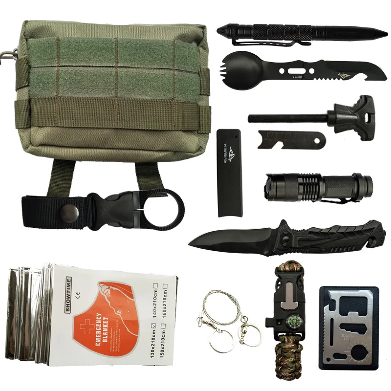

10 in 1 Compact Outdoor Camping First Aid Emergency sos Tactical Military Survival Kit Gear Supplier, Customizable
