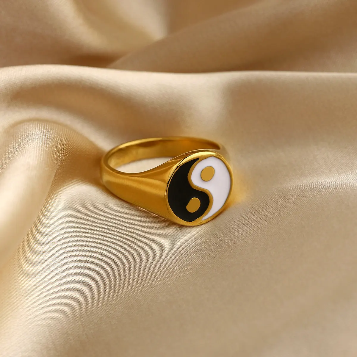 

Wholesale Gold filled stainless steel rings set ying yang ring