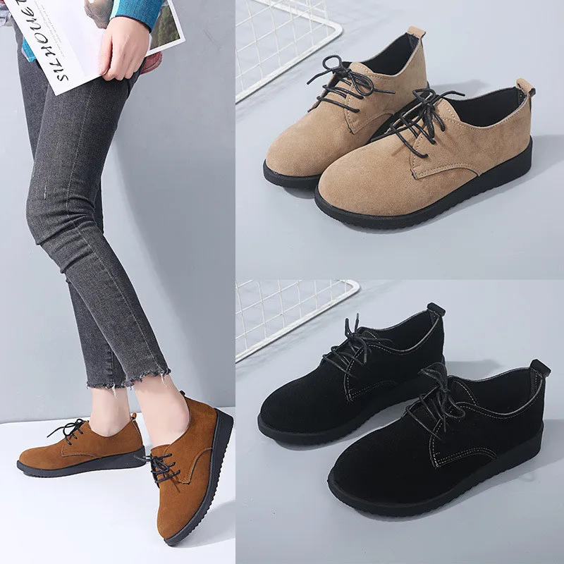 

Fashion England Style Autumn Round Toe Low Heel Women Comfortable Flat Casual Shoes, As the picture display