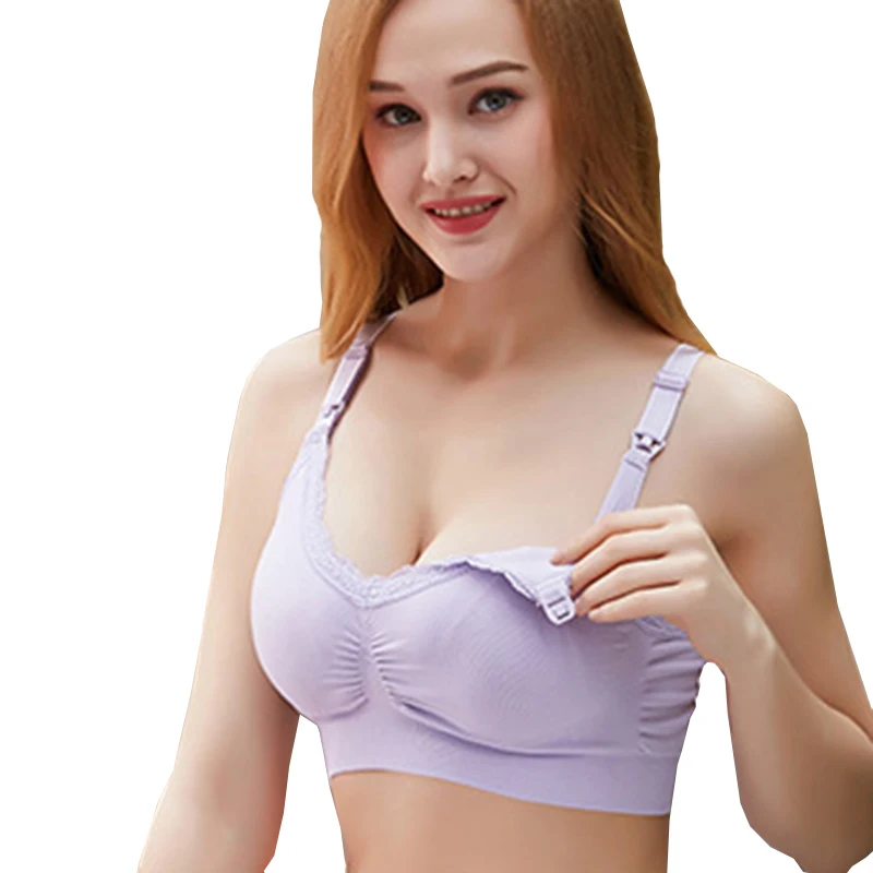 

Amazon Top Seller Maternity Plus Size Bra Seamless Wire Free Woman Nursing Bra Cotton, Light green. light purple. pink. khaki.