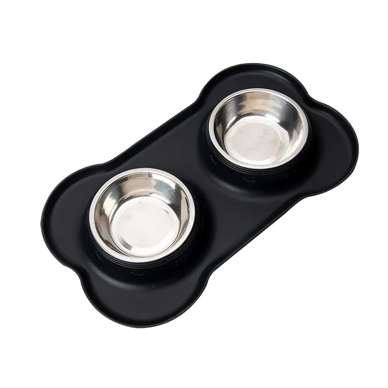 

Bone shape No Spill Non-Slip Silicone Mat Feeder food Pet Dog Stainless Steel Bowl for Puppy Small Medium Dogs Cats and Pets