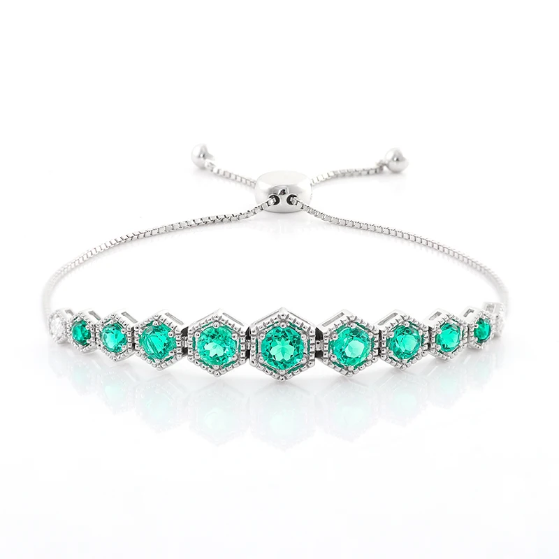 

Adjustable bangle solid gold round 5mm lab grown emerald bracelet bangle with milgrain setting 7.5inches