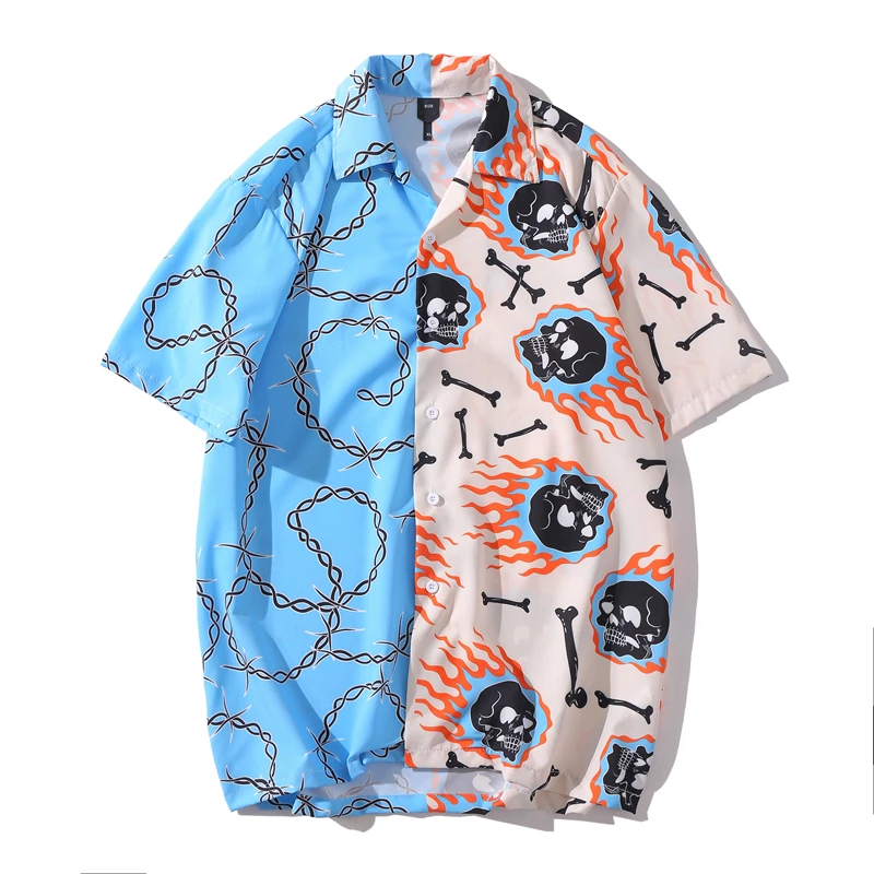 

Summer Patchwork Printed Holiday Hawaiian Shirt Vintage Street Polo Shirts Men