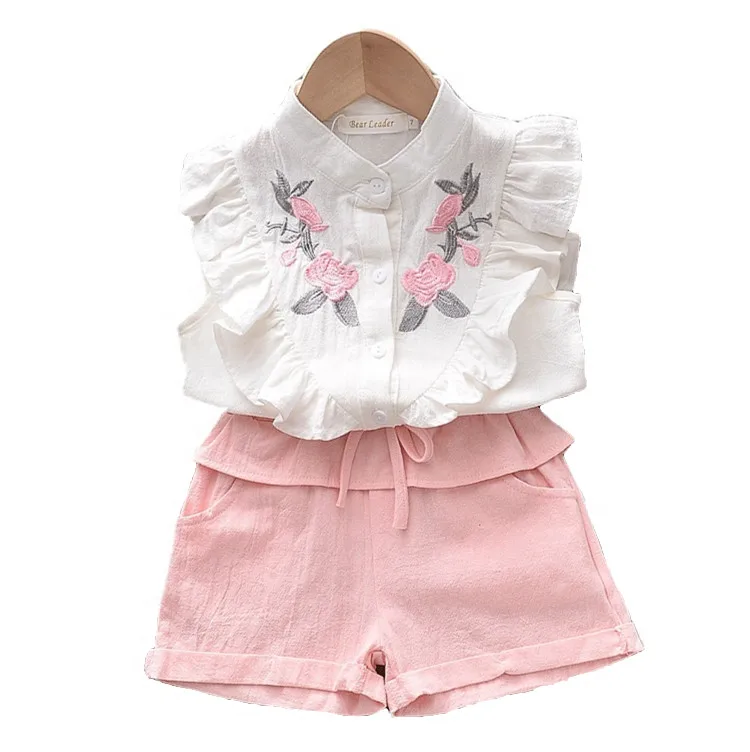 

2021 New Summer Flower blouse+Pants Fashion 2pc Kids Clothes Boutique Girls Clothing Sets