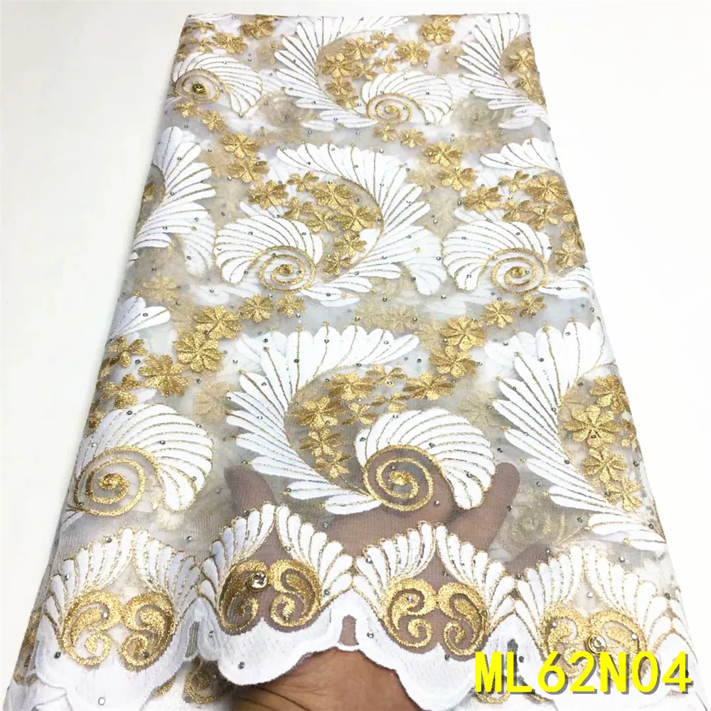 

Beautifical french lace embroidery designs gold white dress ML62N04, Customized