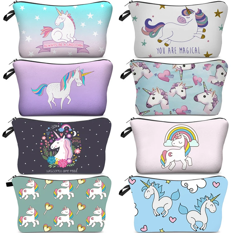 

Custom Logo Private Label Mini Cute Pink Unicorn Travel Makeup Cosmetic Brush Bag