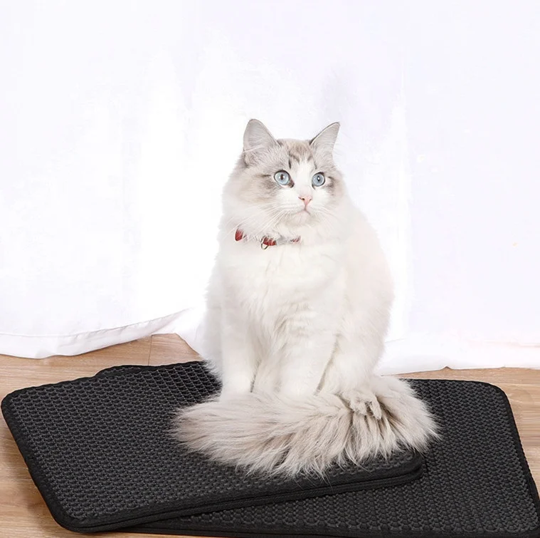

Honeycomb Design EVA Pet Cat Litter Mat Waterproof Easy Clean cat litter mat Double Layer with Non Slip Backing cat litter mat, Black