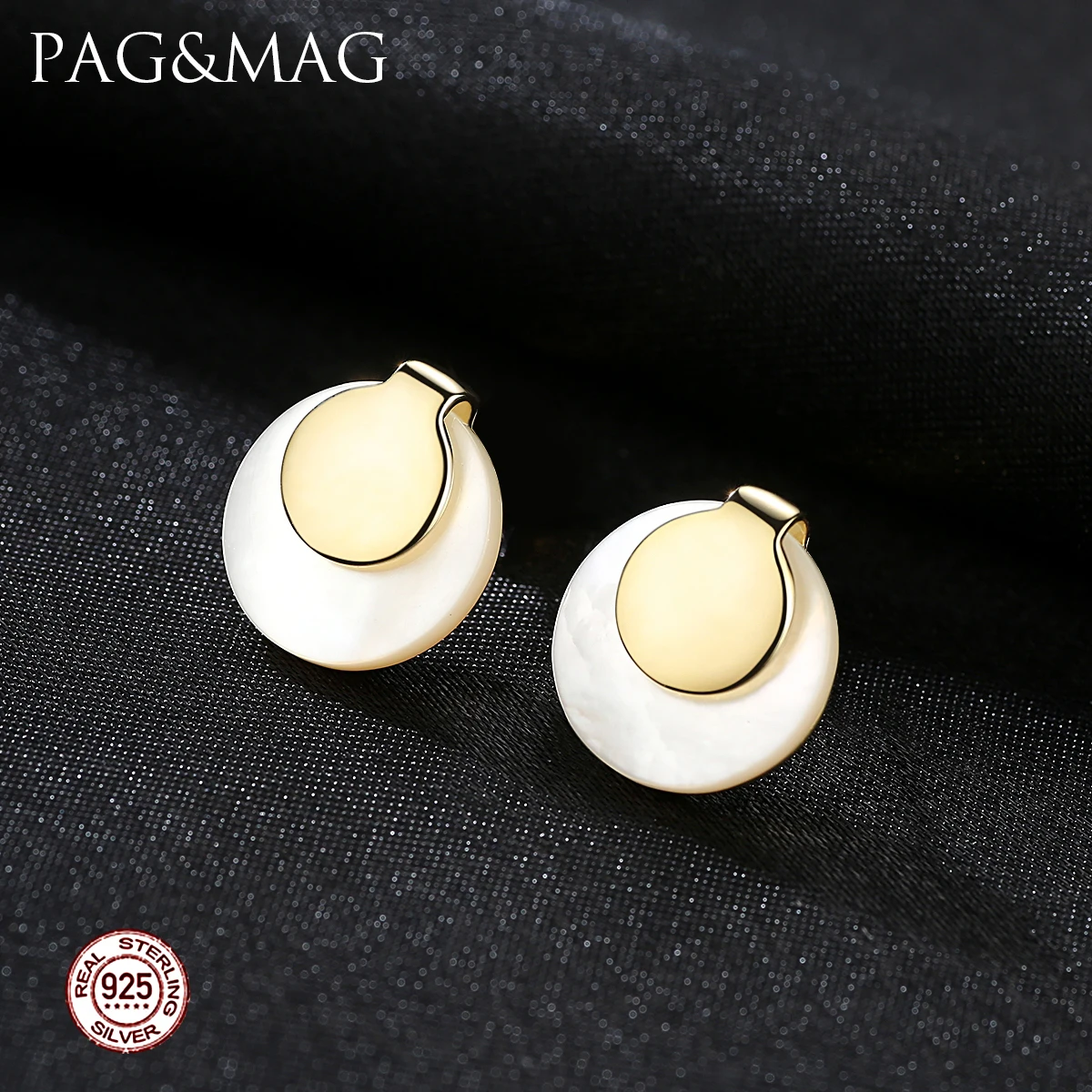 

PAG&MAG New Arrivals Circle Natural Mother Of Pearl Fashionable Gold Color Circle S925 Silver Plated Earring For Women Banquet