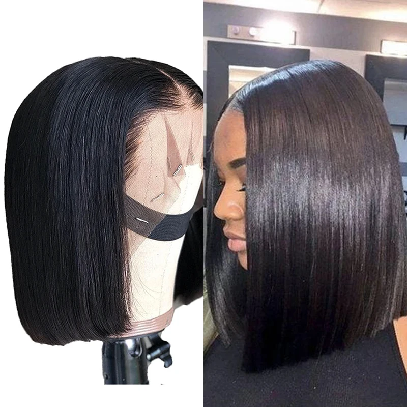 

HD transparent swiss lace front raw virgin brazilian cuticle aligned hair 8 inch curly straight bob wig human hair lace front