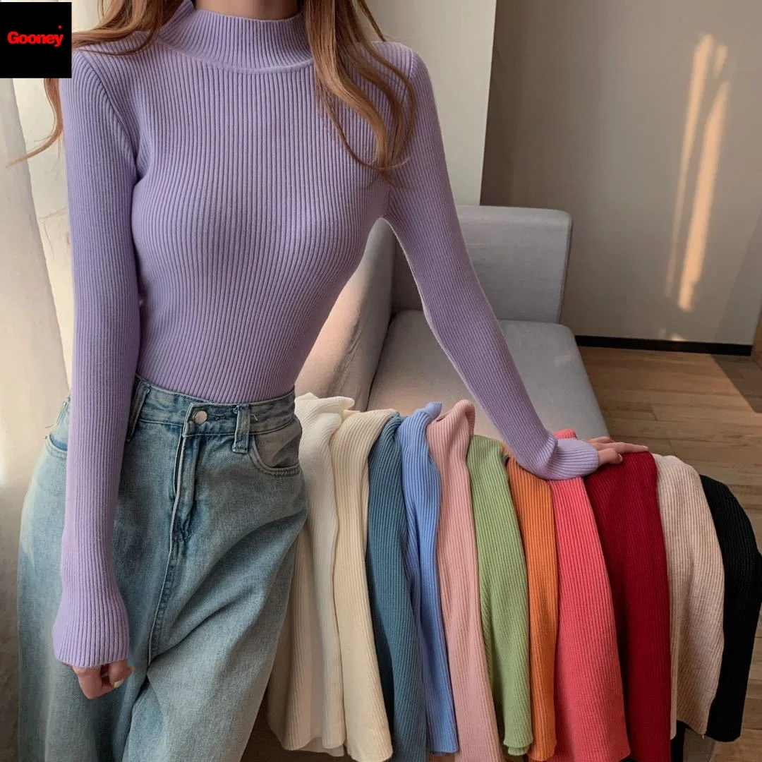 

2021 New Fashion Women Knitwears Turtlenecks Long Sleeve Solid Color Knitted Ladies Slim Casual For Women's Pullover Sweater, Customized color