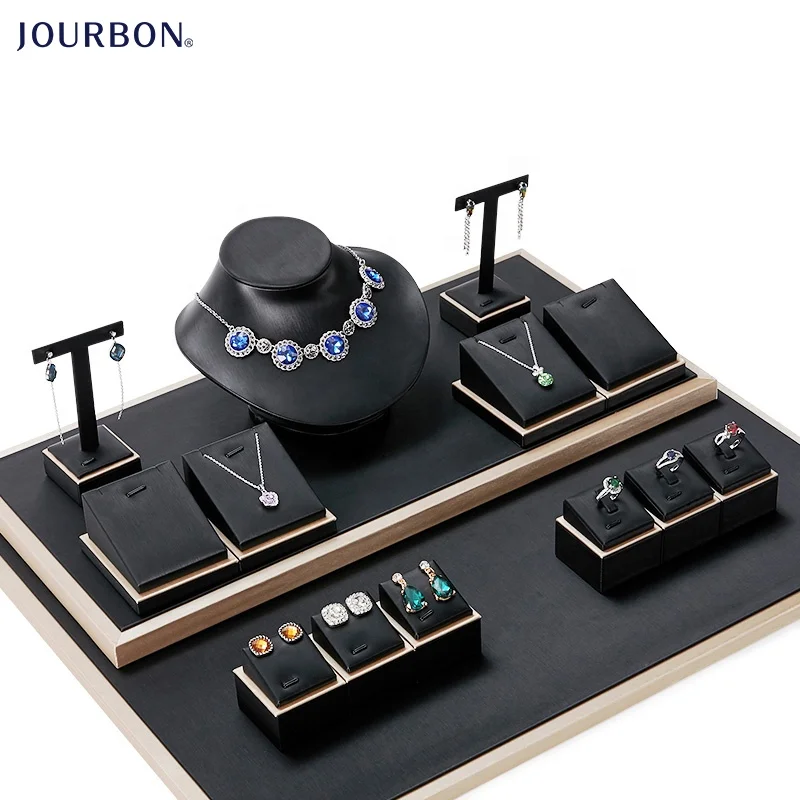 

Cheap table window black customized leather necklace bust jewelry displays set