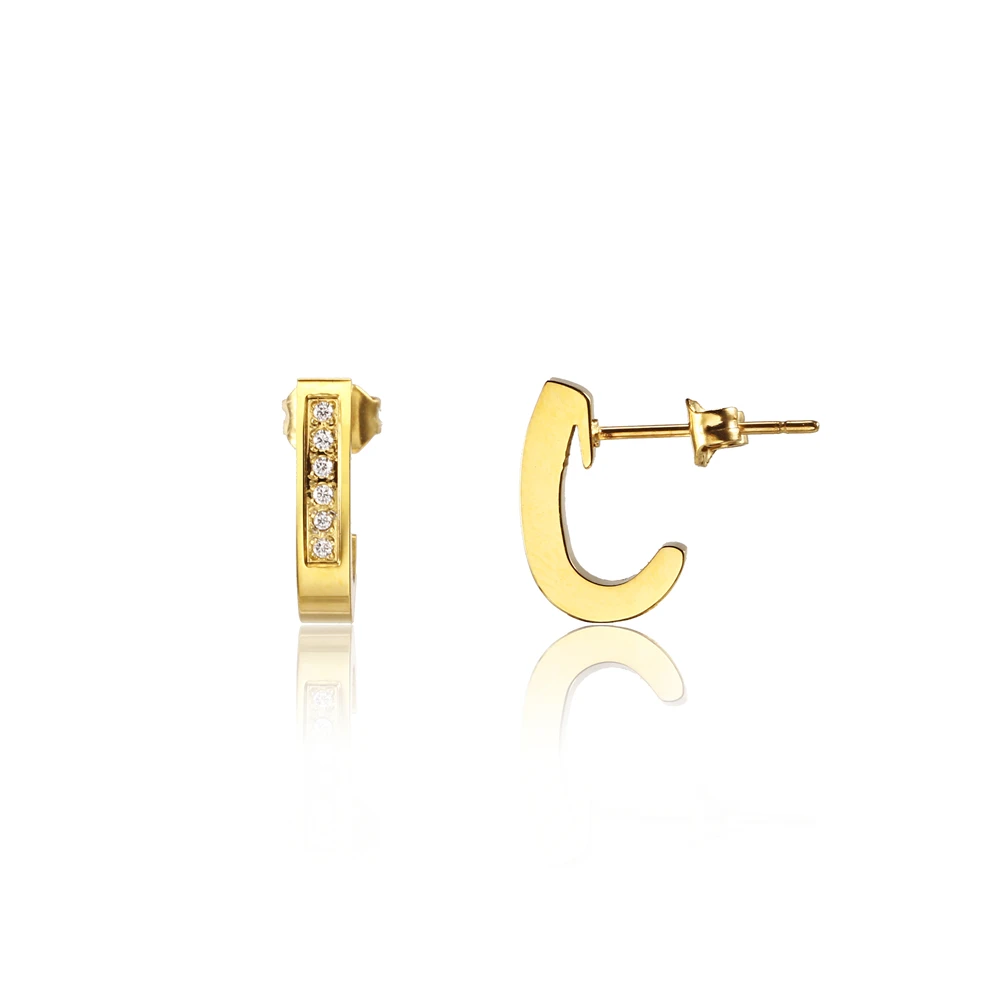 

Aretes Artesanales Creative Stainless Steel 18K Gold Plated English Letter J Shaped Diamond Female Hook Earrings, Gold/rose gold/customized color