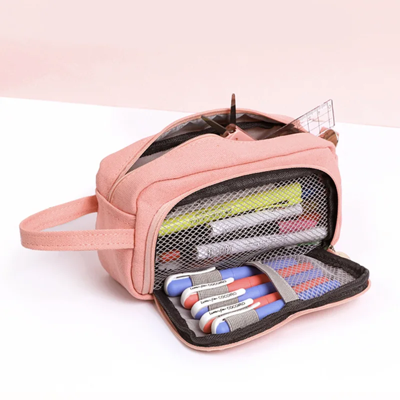 Canvas Pencil Case with Handle Large capacity stationery Box for Student