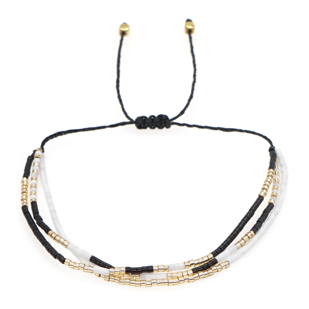 

Go2BoHo Multi Strand Dainty Bracelet Fashion Jewelry Gold White Black Seed Beaded Triple Layered Bracelets Adjustable for Women