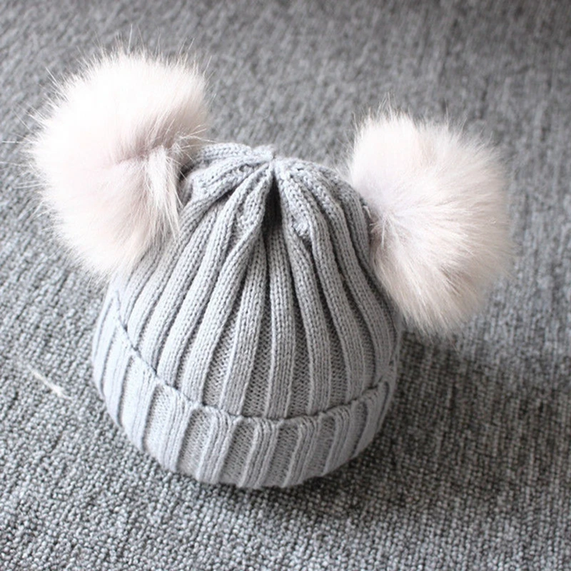 
2019 Brand New Newborn Baby Kids Girls Boys Winter Warm Knit Hat Furry Balls Pompom Solid Warm Cute Lovely Beanie Cap Gifts 
