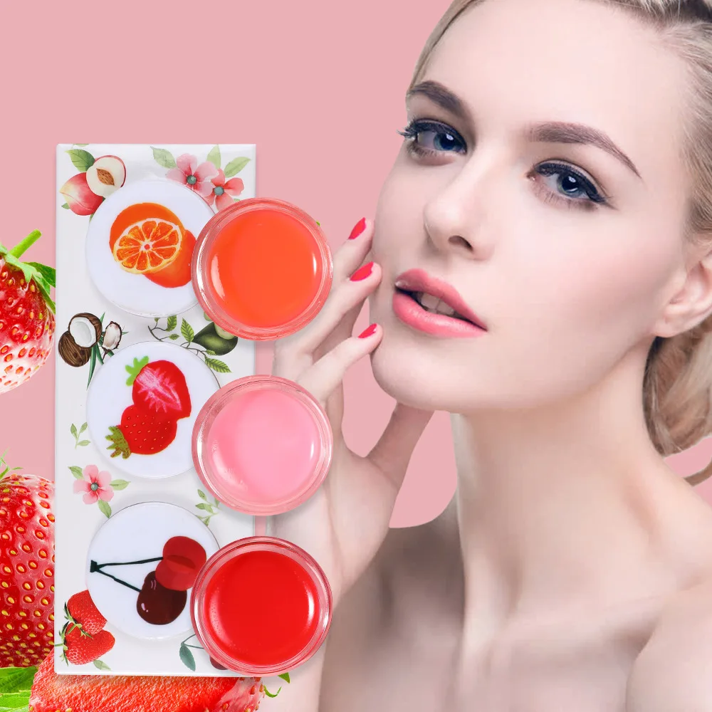 

TEAYASON 3pcs fruit lip balm set jelly crystal lipstick transparents moisturizer lip balm moist lip glaze color change lipstick