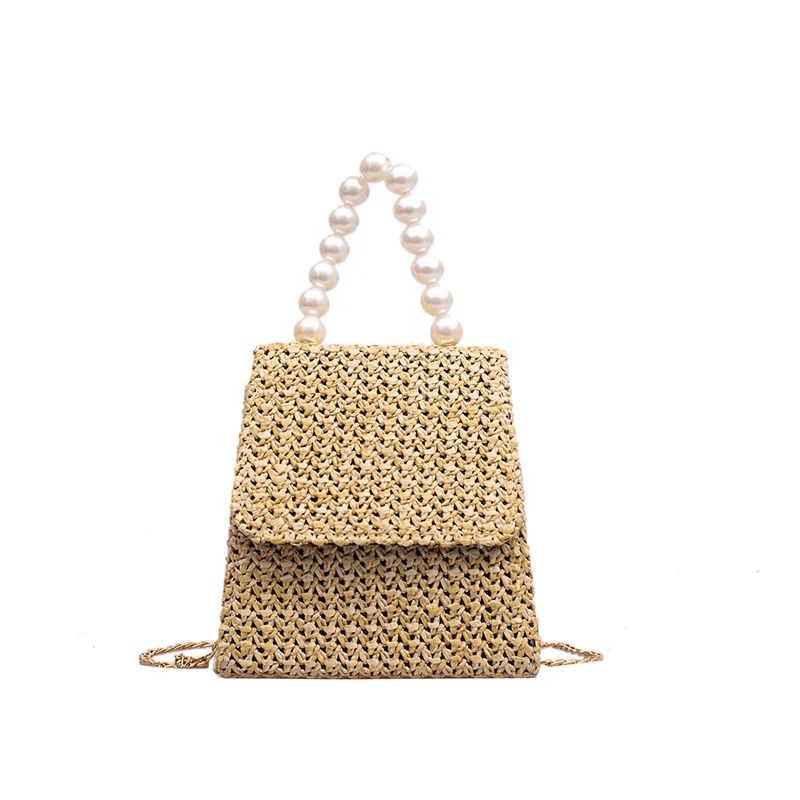 

2020 new chain lady crossbody bag women fashion straw pearl handbag H