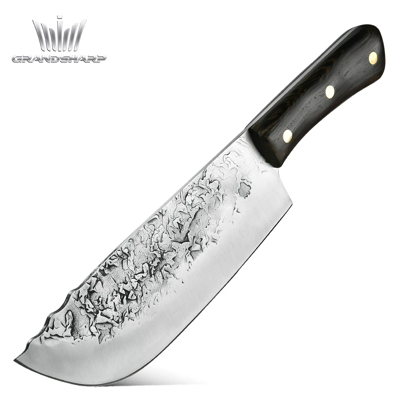 

Wholesale 8 Inch Full Tang High-carbon Steel Handmade Forged Knife with Wooden Handle Ultra Sharp Meat Slaughter Knife