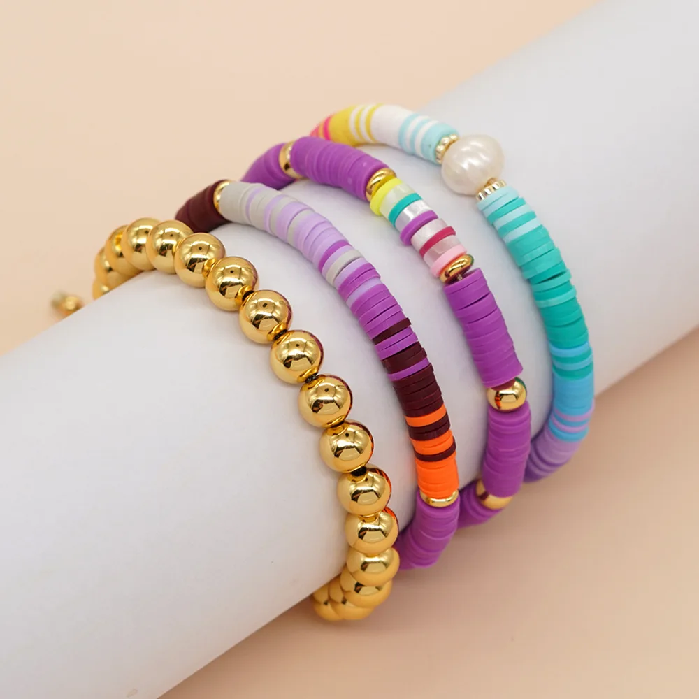 

Go2boho Colorful Gold Plated Heishi Beaded Bracelet Women Pulsera Boho Summer Handmade String Fashion Jewelry Pearl Bracelet Set