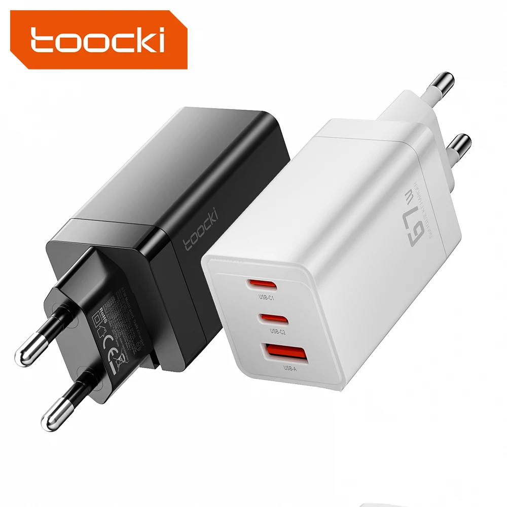 

Toocki pd 65w gan charger usb c power adapter dual type c charger 67w gan usb-c 3-port gan wall charger