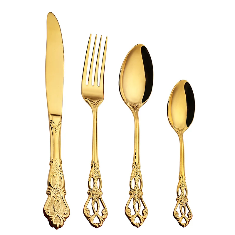 

Baroque Royal 24 Luxury Silverware Set Stainless Steel 410 Flatware Vintage Wedding Gold Cutlery