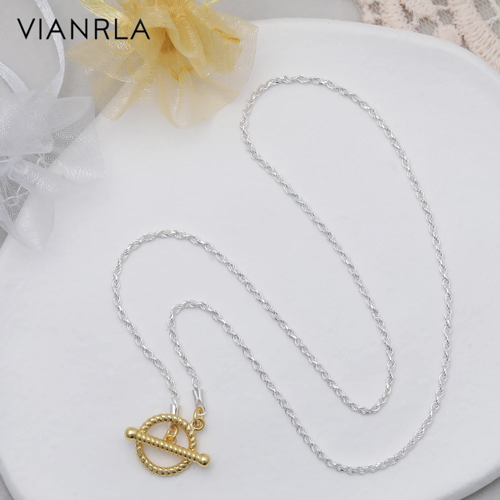 

VIANRLA two tone chain necklace 925 sterling silver jewelry chain necklace with twist toggle clasp