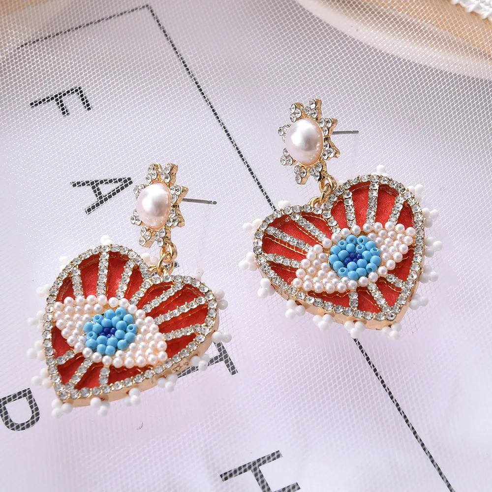 

Hips Hops CZ Zircon Heart Shape Evils Eyes Drop Stud Earring Crystal Rhinestone Peal Sunflower Earring