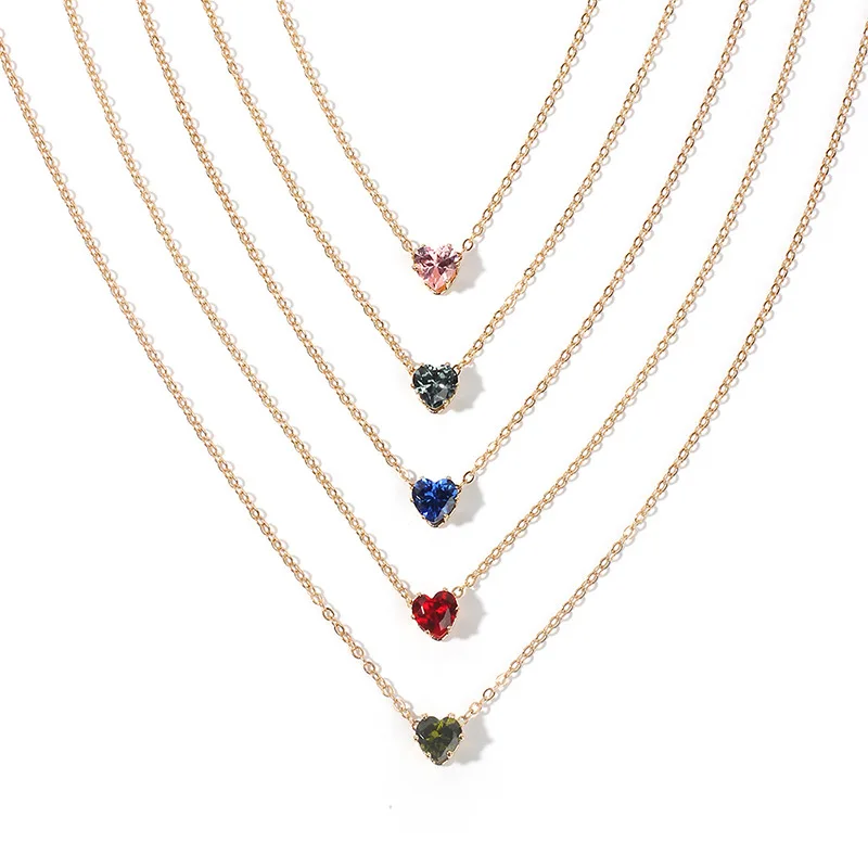 

Amazon hotsale lady women simple crystal color heart pendant choker zircon jewelry necklaces