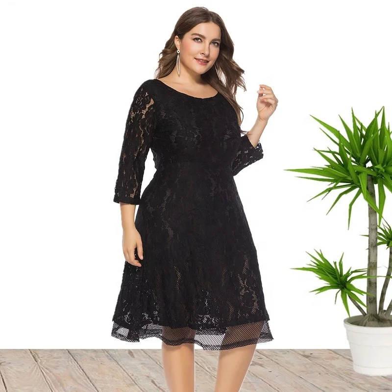 

2020 New Fashion O Neck Plus size Midi Lace Evening Party Dress For Women Wholesale