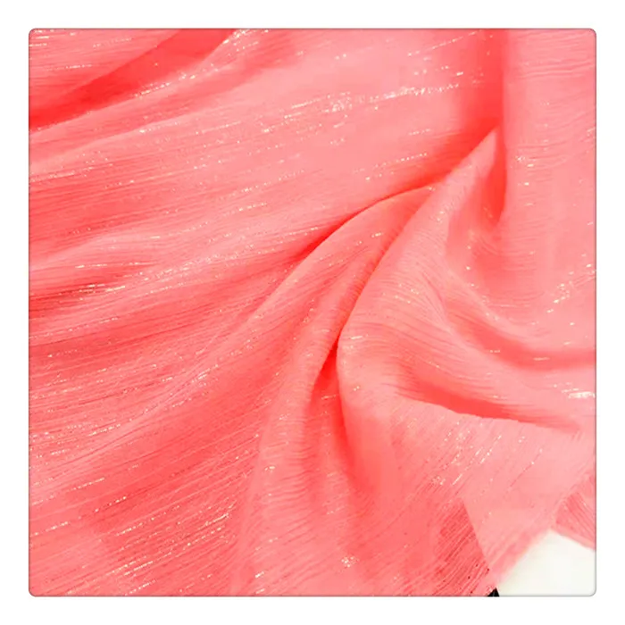 

hot pink poly chiffon yoryu fabric crincle printed metalic lurex chiffon woven fabric, Accept customized color