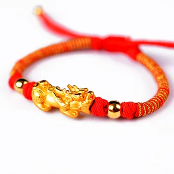 Adjustable Red Rope Bracelet. 999 Pure Silver Gold-plated Bracelets ...